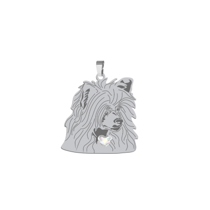 Silver Chinese Crested Powderpuff engraved pendant - MEJK Jewellery