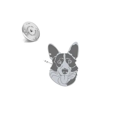 Silver Welsh corgi cardigan  pin with a heart - MEJK Jewellery