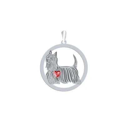 Silver Australian Silky Terrier engraved pendant with a heart - MEJK Jewellery