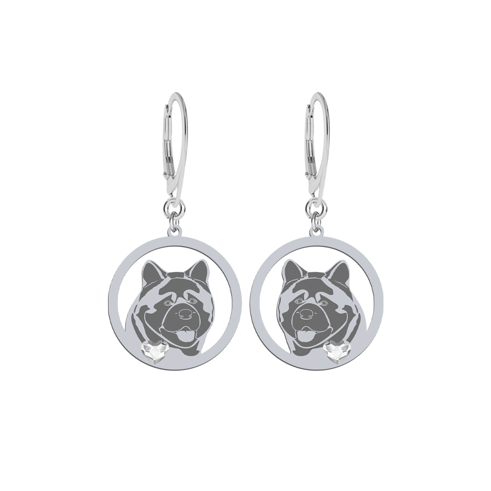 Silver American Akita engraved earrings -  MEJK Jewellery