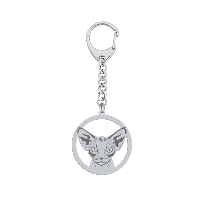 Silver Devon Rex Cat keyring, FREE ENGRAVING - MEJK Jewellery
