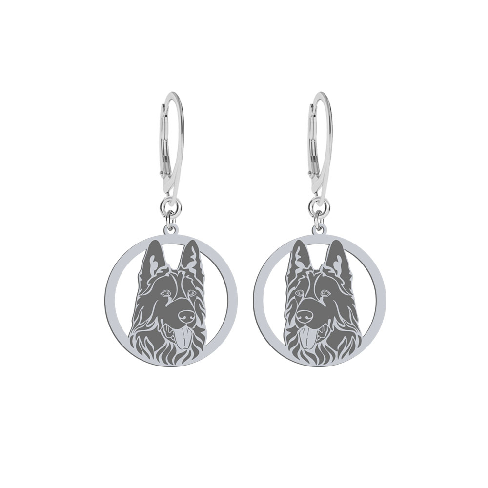 Silver Black German Shepherd earrings, FREE ENGRAVING - MEJK Jewellery