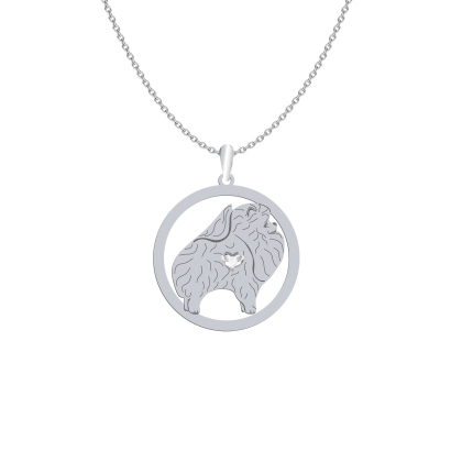 Silver Pomeranian necklace with a heart, FREE ENGRAVING - MEJK Jewellery