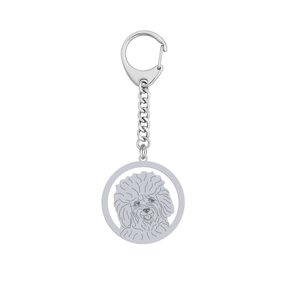 Silver Bichon Bolognese Dog engraved keyring - MEJK Jewellery