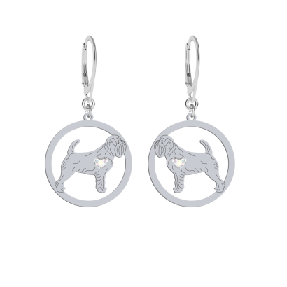 Silver Belgian Griffon earrings with a heart, FREE ENGRAVING - MEJK Jewellery