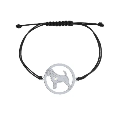 Silver Belgian Griffon string bracelet with a heart, FREE ENGRAVING - MEJK Jewellery