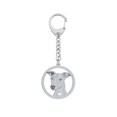 Silver Whippet keyring with a heart, FREE ENGRAVING - MEJK Jewellery
