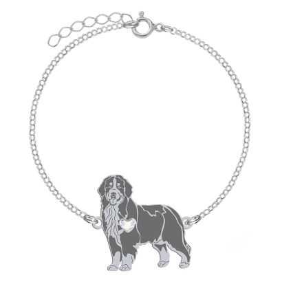 Silver Bernese Mountain Dog engraved bracelet with a heart - MEJK Jewellery