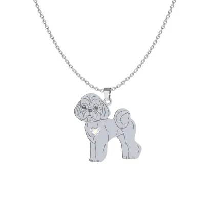 Silver Shih tzu necklace with a heart, FREE ENGRAVING - MEJK Jewellery