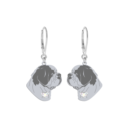 Silver Saint Bernard earrings with a heart - MEJK Jewellery
