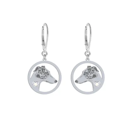 Silver Greyhound earrings with a heart, FREE ENGRAVING - MEJK Jewellery