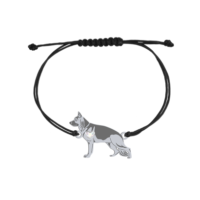 Bransoletka z psem Owczarek Niemiecki srebro sznurek GRAWER GRATIS - MEJK Jewellery