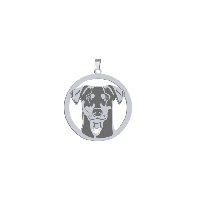Silver German Pinscher pendant with a heart, FREE ENGRAVING - MEJK Jewellery