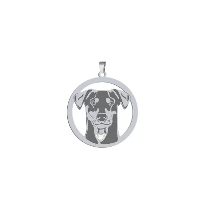 Silver German Pinscher pendant with a heart, FREE ENGRAVING - MEJK Jewellery