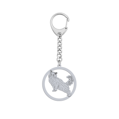 Silver Scottish Straight Cat keyring with, FREE ENGRAVING - MEJK Jewellery
