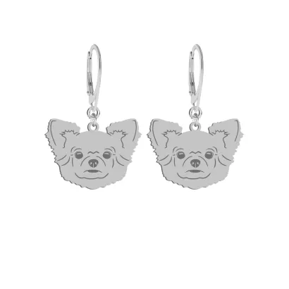 Silver Long-haired Chihuahua engraved earrings- MEJK Jewellery