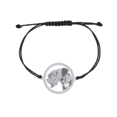 Silver Cesky Terrier engraved string bracelet with a heart - MEJK Jewellery