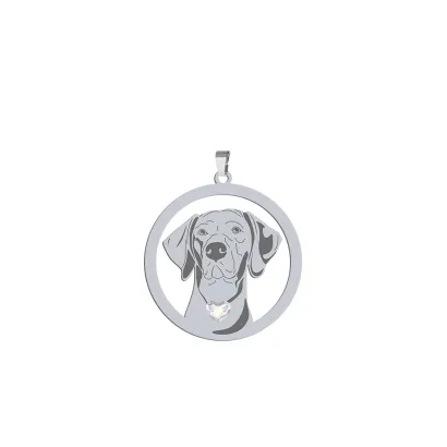 Silver Vizsla Dog engraved pendant with a heart - MEJK Jewellery
