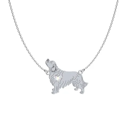 Silver Clumber Spaniel engraved necklace with a heart - MEJK Jewellery