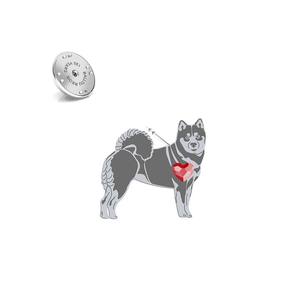 Silver Shiba-inu pin with a heart - MEJK Jewellery