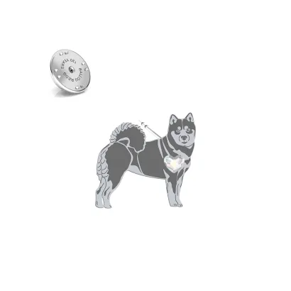 Silver Shiba-inu pin with a heart - MEJK Jewellery
