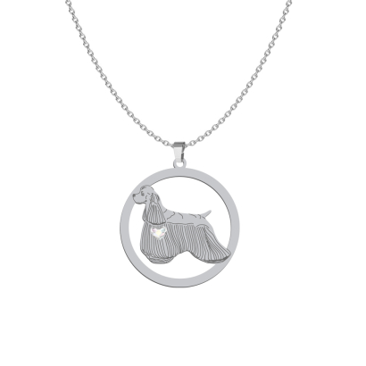 Silver American Cocker Spaniel engraved necklace with a heart - MEJK Jewellery