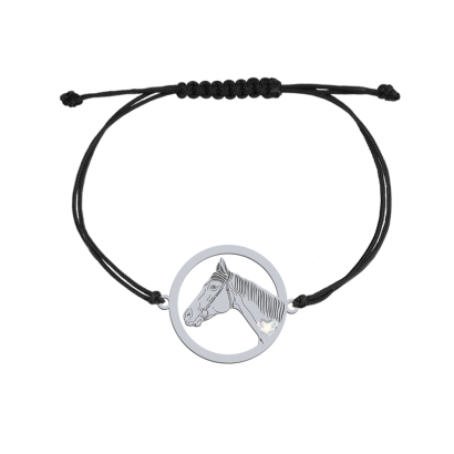 Silver Thoroughbred Horse string bracelet, FREE ENGRAVING - MEJK Jewellery