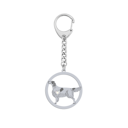 Silver Irish Red and White Setter engraved keyring - MEJK Jewellery