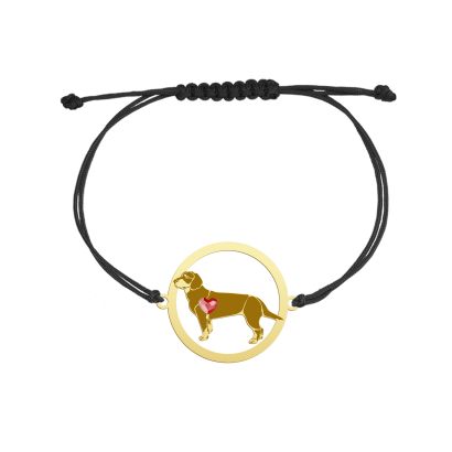 Bransoletka z psem Alpejski Gończy Krótkonożny srebro pozłacane sznurek GRAWER GRATIS - MEJK Jewellery