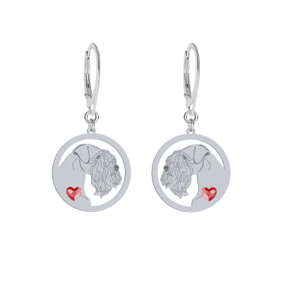 Silver Sealyham Terrier engraved earrings with a heart - MEJK Jewellery