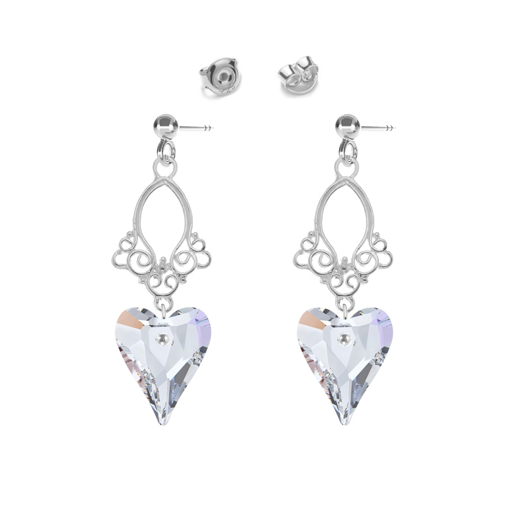  earrings heart,  crystals