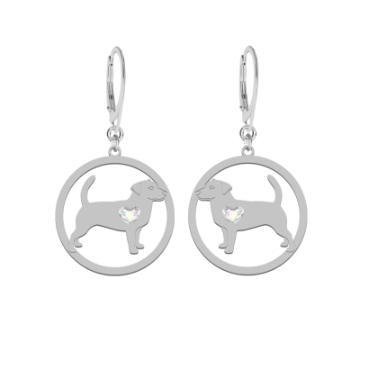 Silver Short-haired Jack Russell Terrier earrings with a heart, FREE ENGRAVING - MEJK Jewellery