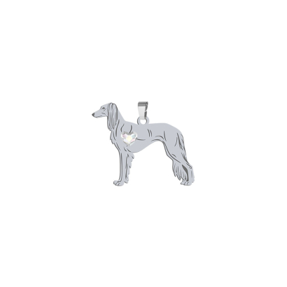 Silver Saluki pendant with a heart, FREE ENGRAVING - MEJK Jewellery