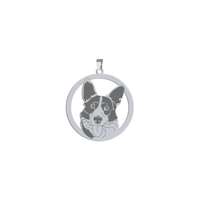 Silver Welsh Corgi  Cardigan engraved pendant with a heart - MEJK Jewellery
