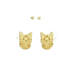Pozłacane kolczyki wkrętki Kot Amerykański Krótkowłosy - MEJK Jewellery