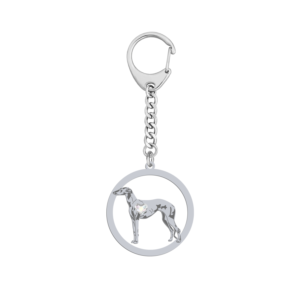 Silver Galgo Espanol keyring with a heart, FREE ENGRAVING - MEJK Jewellery