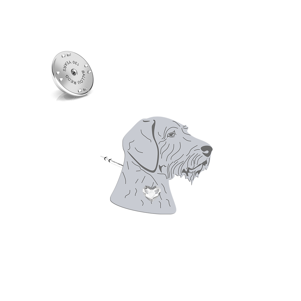 Silver Vizsla Dog pin with a heart - MEJK Jewellery