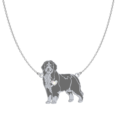 Silver Bernese Mountain Dog engraved necklace with a heart - MEJK Jewellery