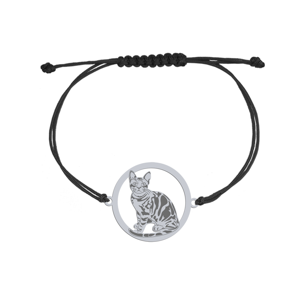 Silver Bengal Cat string bracelet, FREE ENGRAVING - MEJK Jewellery