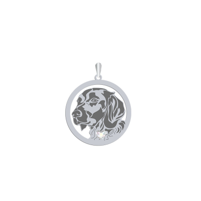 Silver Small Münsterländer pendant with a heart, FREE ENGRAVING - MEJK Jewellery