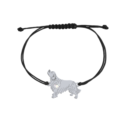 Silver Clumber Spaniel string bracelet with a heart, FREE ENGRAVING - MEJK Jewellery