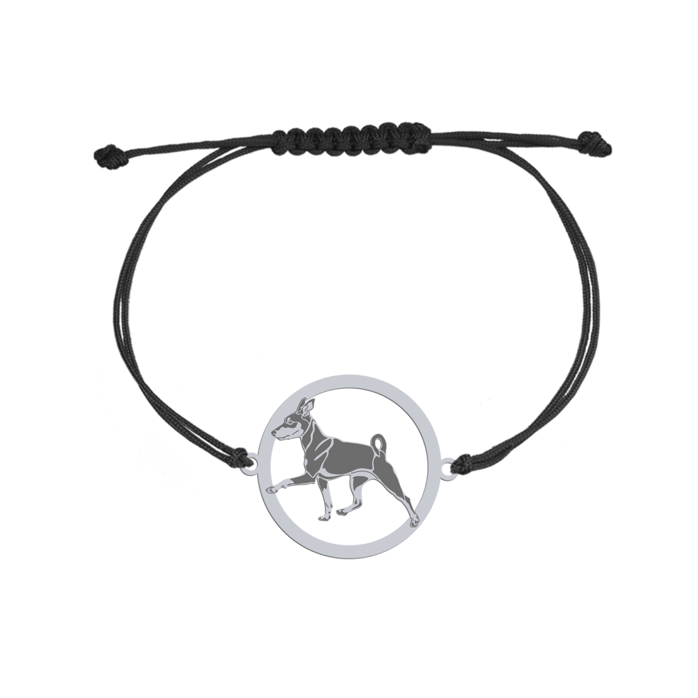Bransoletka z psem Pinczer Miniaturowy srebro sznurek GRAWER GRATIS - MEJK Jewellery
