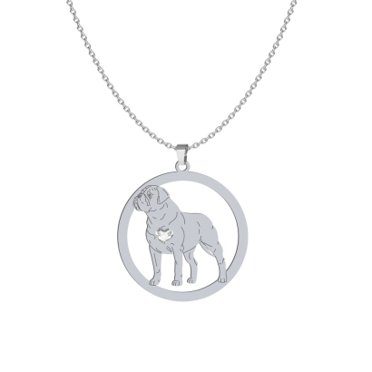 Silver Bullmastiff engraved necklace with a heart - MEJK Jewellery