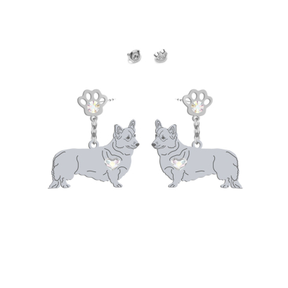 Silver Welsh Corgi Pembroke earrings with a heart, FREE ENGRAVING - MEJK Jewellery
