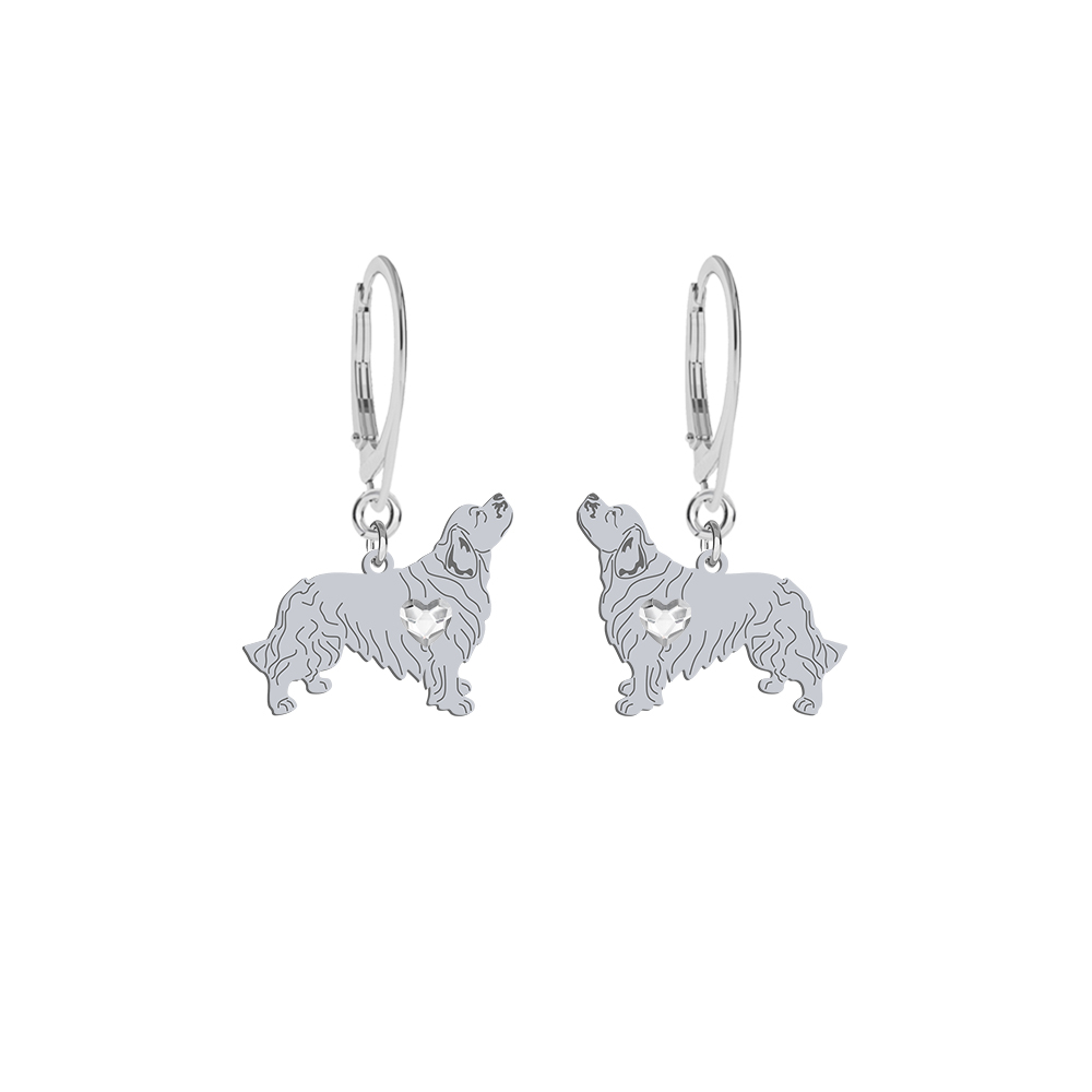 Silver Clumber Spaniel engraved earrings with a heart - MEJK Jewellery