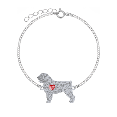 Silver Spanish Water Dog engraved bracelet with a heart - MEJK Jewellery