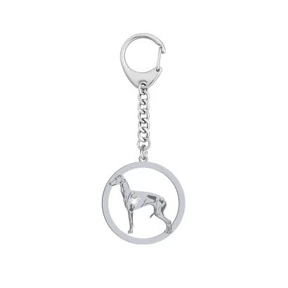 Silver Italian Sighthound engraved keyring with a heart - MEJK Jewellery