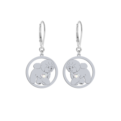 Silver Bichon Frise earrings with a heart - MEJK Jewellery