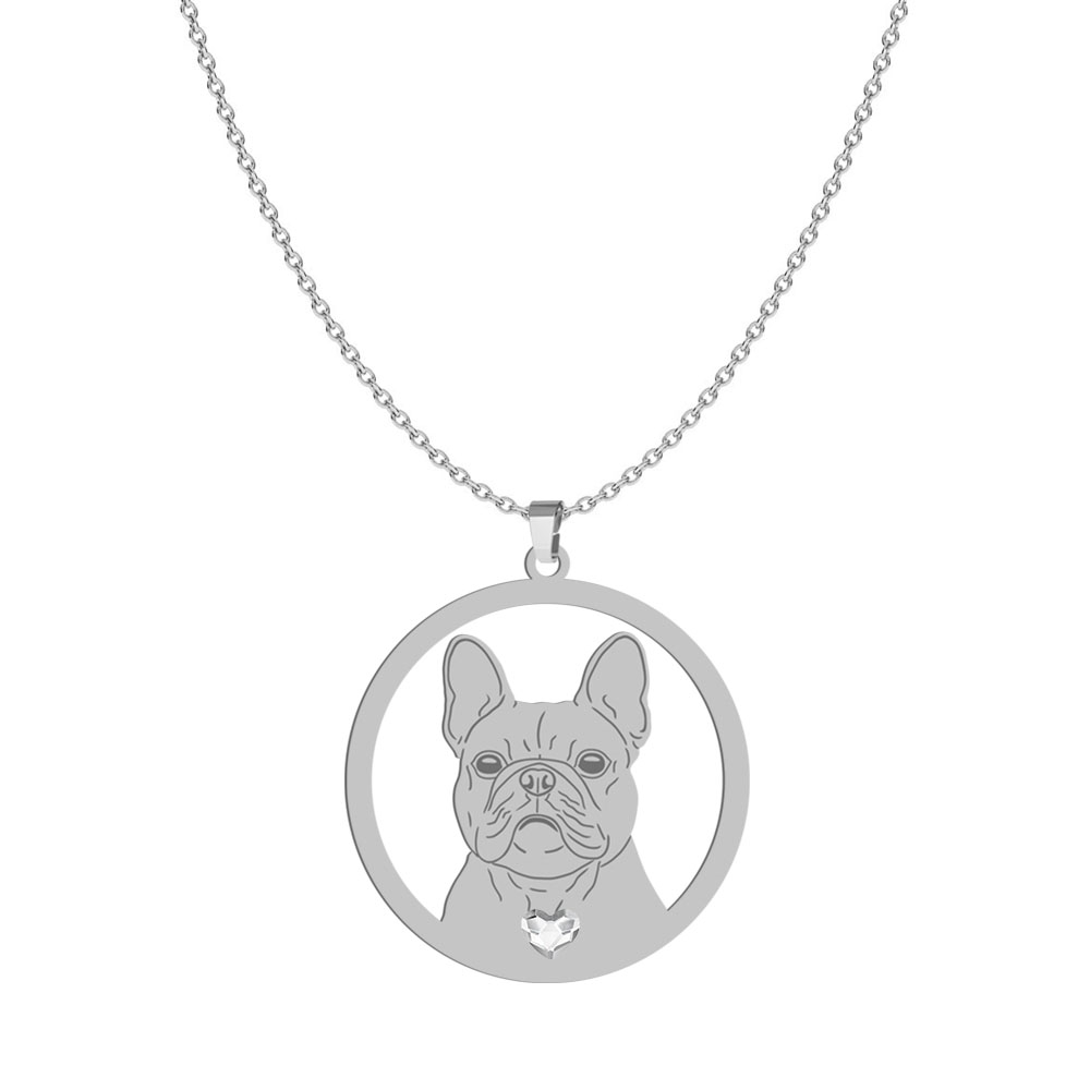 Silver French Bulldog engraved necklace with a heart - MEJK Jewellery
