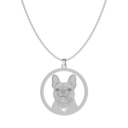 Naszyjnik z psem grawerem sercem French Bulldog srebro - MEJK Jewellery